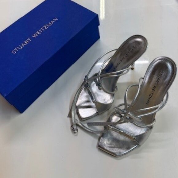 Stuart Weitzman Silver Bow Heels | Size 9 - Picture 1 of 6